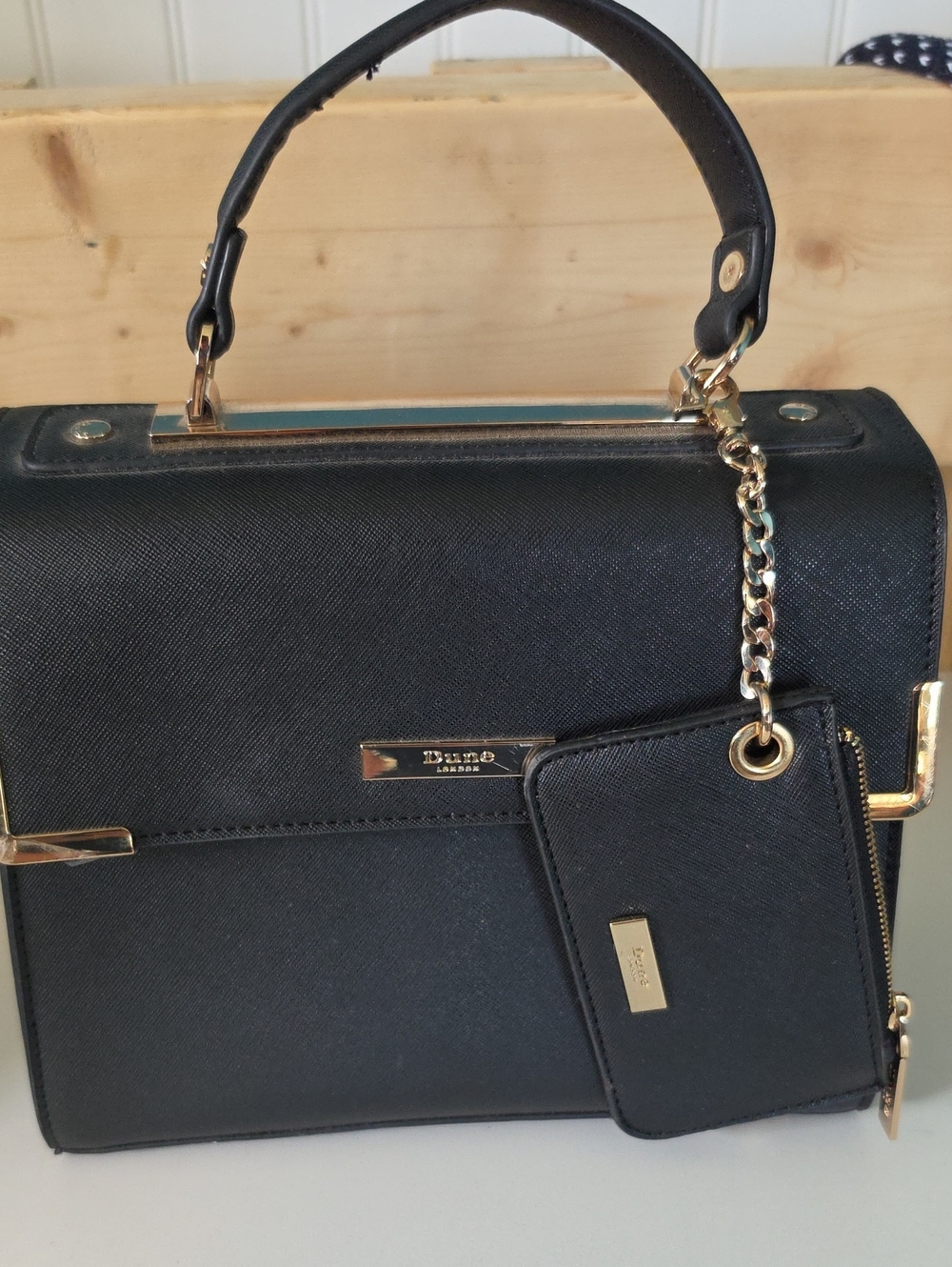 Dune London Black Saffiano Top-Handle Satchel with Zip Pouch